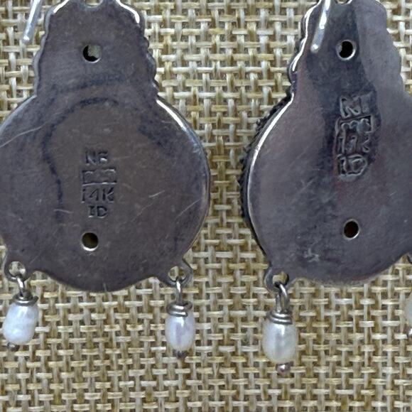 Unique NF Goddess 14K Gold Accent and Sterling Silver Carved Face Earrings - Picture 6 of 7